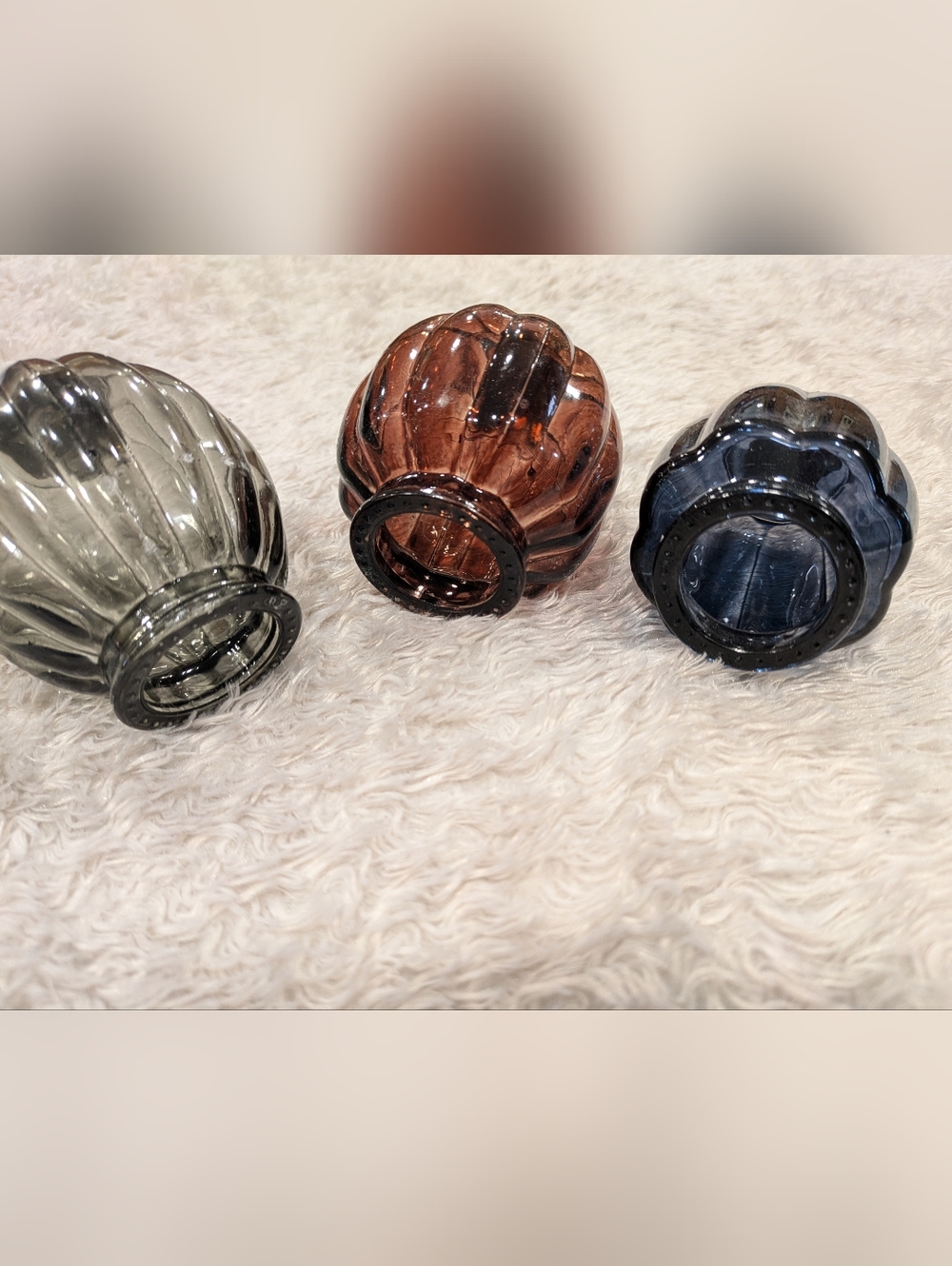 Glass Pumpkin Trio Decorative Accents - Gray, Blue, Brown - Picture 12 of 15